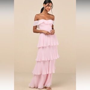 Always Remarkable Pink Pleated Off-the-Shoulder Maxi Dress -
Lulus